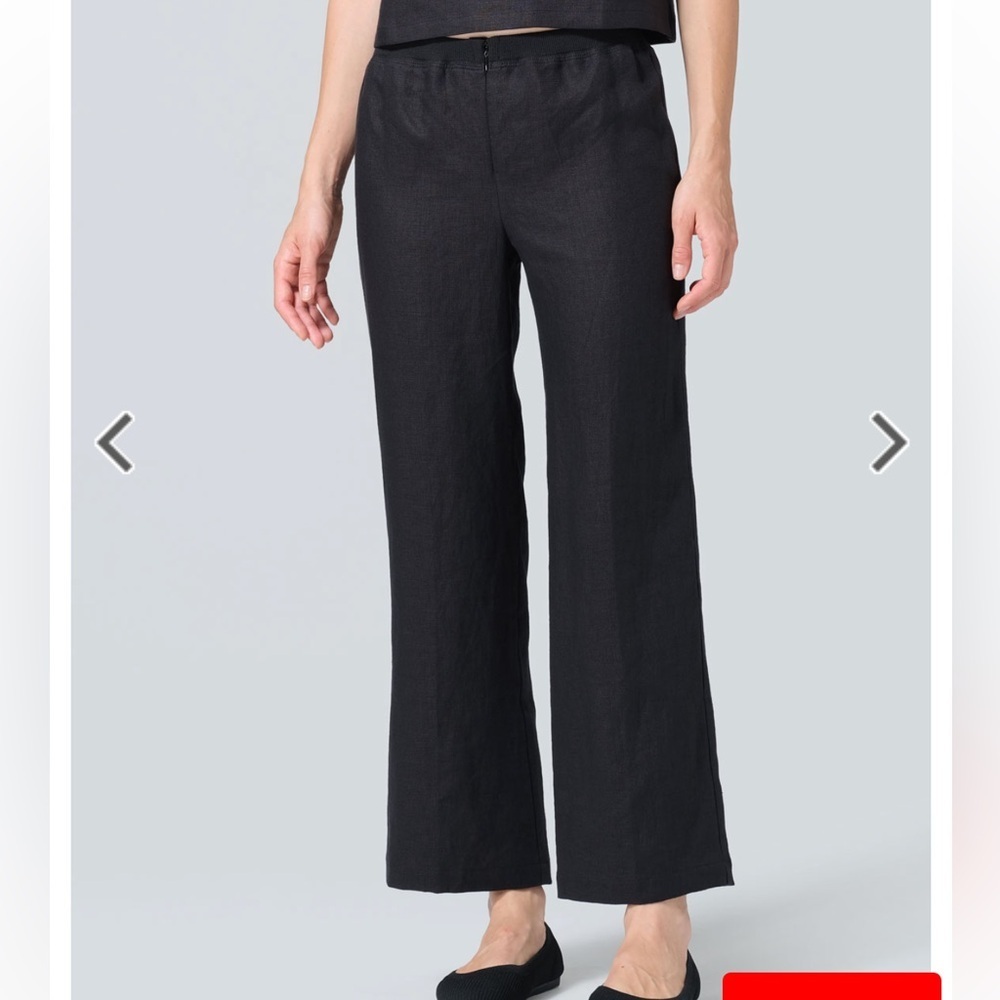 Vivid Black Linen Straight Leg‎ Ankle Zip Waist Pants Women’s Sz L
